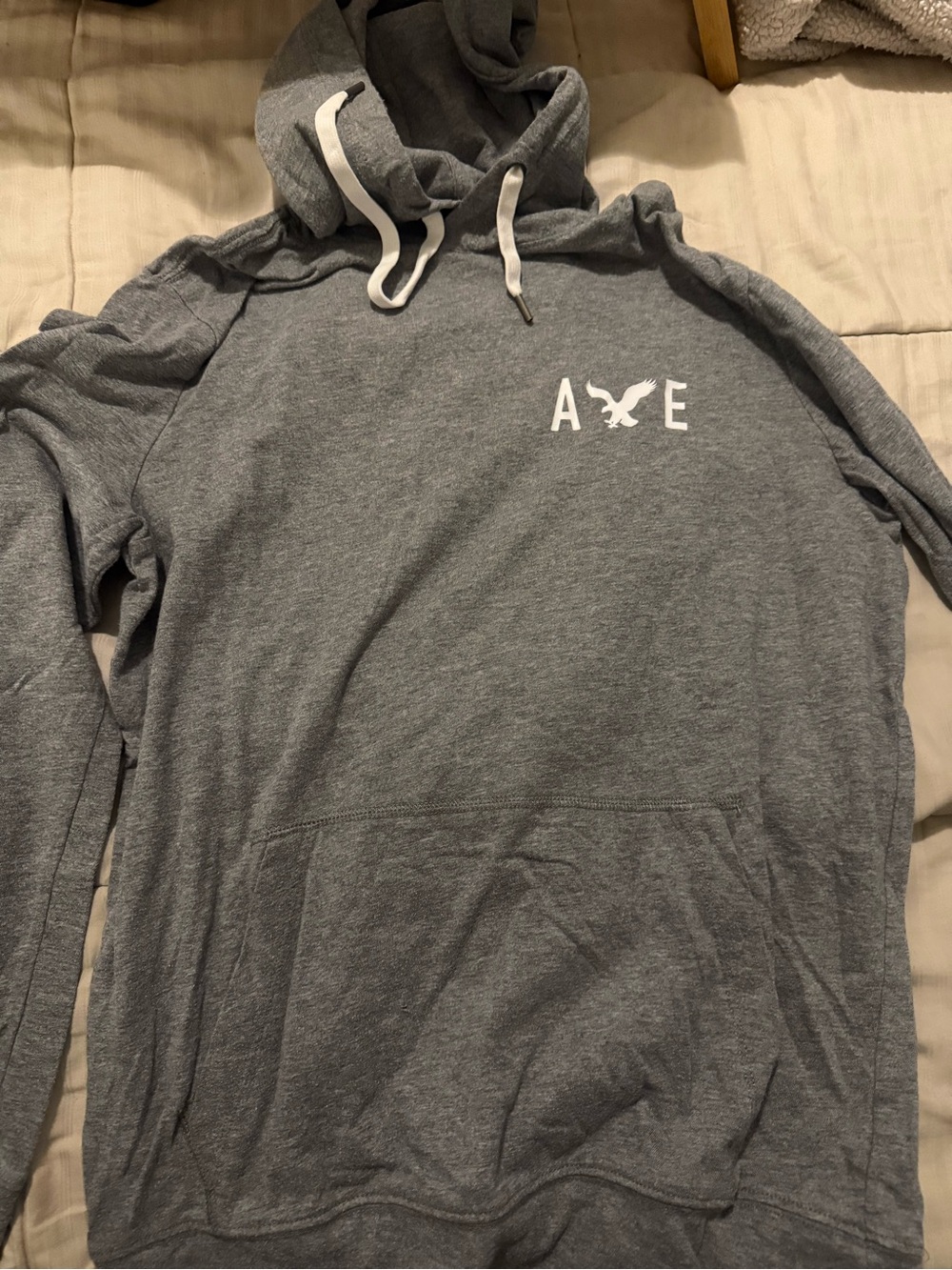 American Eagle Outfitters Men's Heather Gray Pullover Hoodie with White Logo